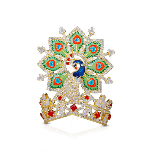 Kireetam - 3 x 2.5 Inch | Gold Polish Kiritam/ Stone Mukut/ Mayur Crown for Deity - Head & Face Accessories