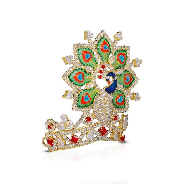 Kireetam - 3 x 2.5 Inch | Gold Polish Kiritam/ Stone Mukut/ Mayur Crown for Deity - Head & Face Accessories