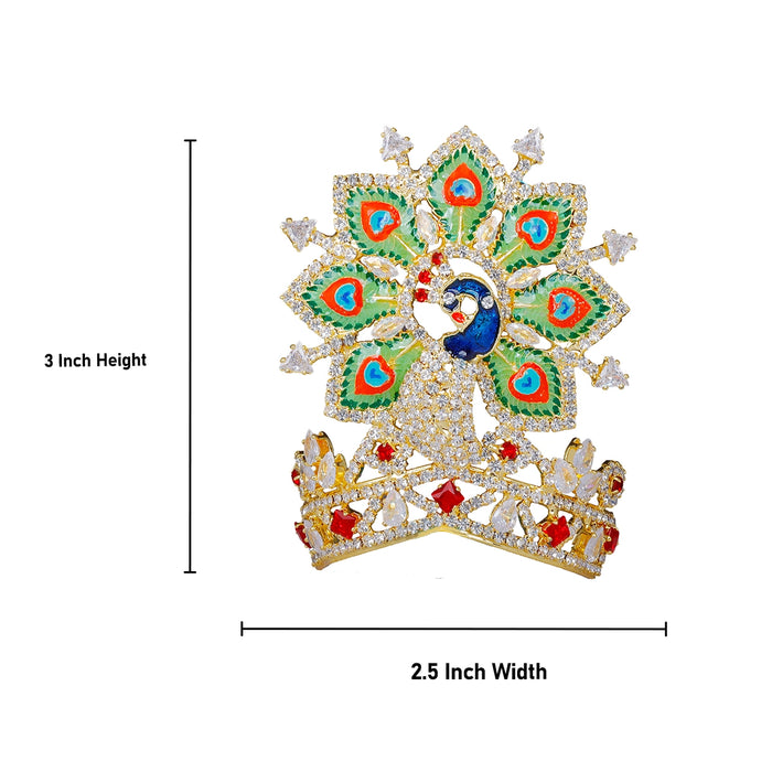Kireetam - 3 x 2.5 Inch | Gold Polish Kiritam/ Stone Mukut/ Mayur Crown for Deity - Head & Face Accessories