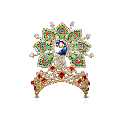 Kireetam - 4 x 3.5 Inch | Gold Polish Kiritam/ Stone Mukut/ Mayur Crown for Deity - Head & Face Accessories