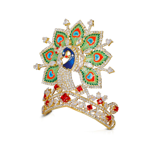 Kireetam - 4 x 3.5 Inch | Gold Polish Kiritam/ Stone Mukut/ Mayur Crown for Deity - Head & Face Accessories