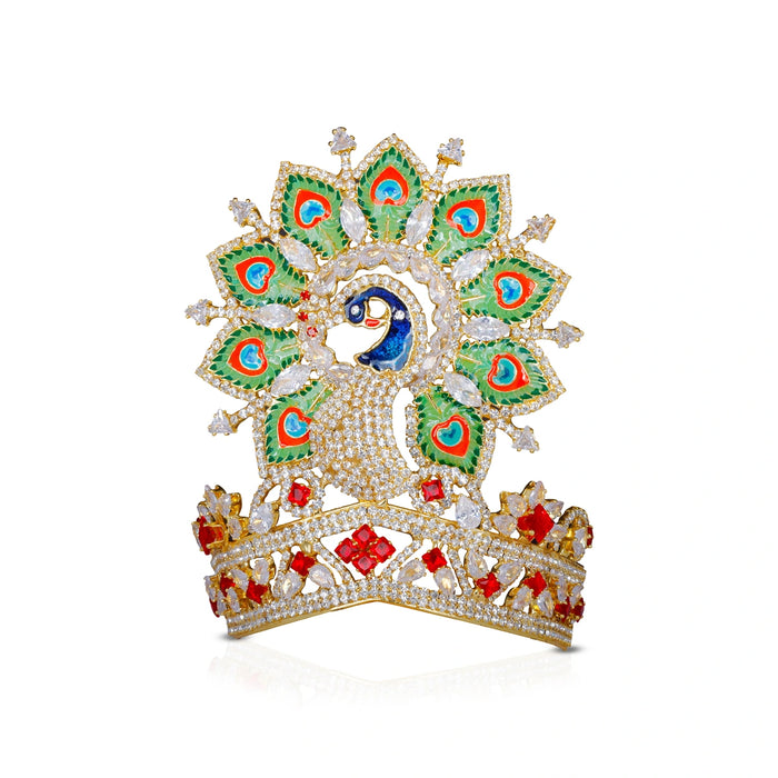 Kireetam - 5 x 4.5 Inch | Gold Polish Kiritam/ Stone Mukut/ Mayur Crown for Deity - Head & Face Accessories