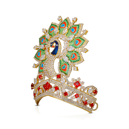 Kireetam - 5 x 4.5 Inch | Gold Polish Kiritam/ Stone Mukut/ Mayur Crown for Deity - Head & Face Accessories