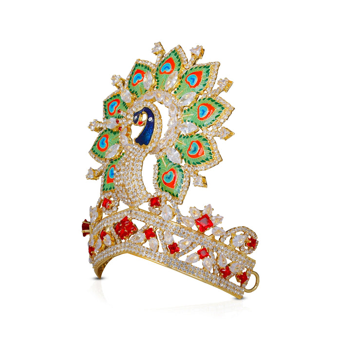 Kireetam - 5 x 4.5 Inch | Gold Polish Kiritam/ Stone Mukut/ Mayur Crown for Deity - Head & Face Accessories