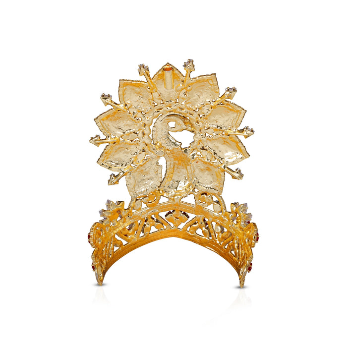 Kireetam - 5 x 4.5 Inch | Gold Polish Kiritam/ Stone Mukut/ Mayur Crown for Deity - Head & Face Accessories