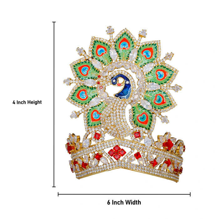 Kireetam - 4 x 6 inch | Gold Polish Kiritam/ Stone Mukut/ Mayur Crown for Deity - Head & Face Accessories