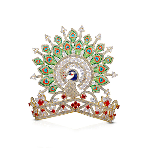 Kireetam - 6 x 8 Inch | Gold Polish Kiritam/ Stone Mukut/ Mayur Crown for Deity - Head & Face Accessories