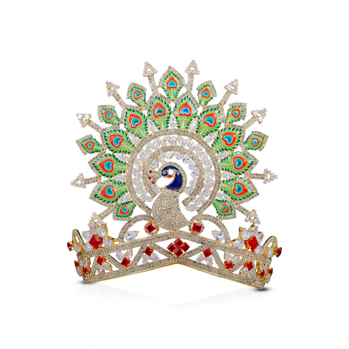 Kireetam - 6 x 8 Inch | Gold Polish Kiritam/ Stone Mukut/ Mayur Crown for Deity - Head & Face Accessories