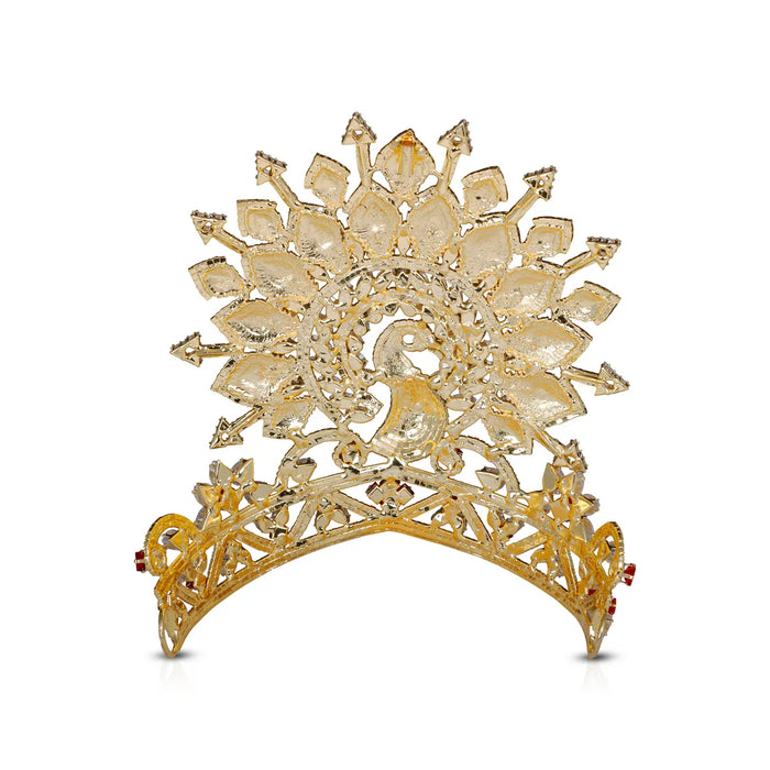 Kireetam - 6 x 8 Inch | Gold Polish Kiritam/ Stone Mukut/ Mayur Crown for Deity - Head & Face Accessories