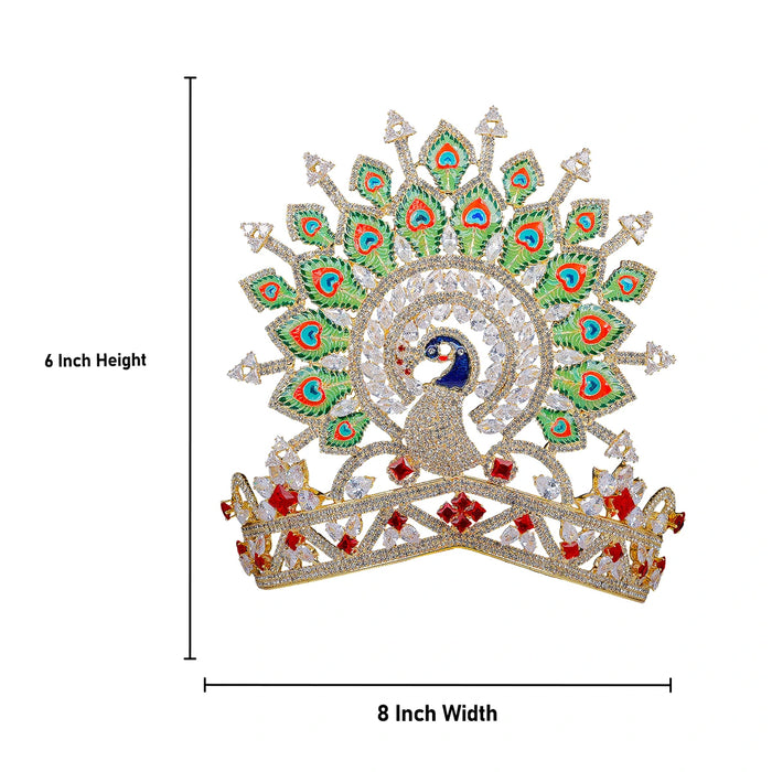 Kireetam - 6 x 8 Inch | Gold Polish Kiritam/ Stone Mukut/ Mayur Crown for Deity - Head & Face Accessories