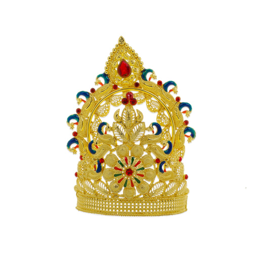 Kiritam  - 4.5 x 4 Inches | Mukut/ Stone Crown/ Gold Polish Kireetam/ Jewellery for Deity - Head & Face Accessories