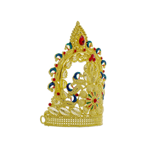 Kiritam  - 4.5 x 4 Inches | Mukut/ Stone Crown/ Gold Polish Kireetam/ Jewellery for Deity - Head & Face Accessories