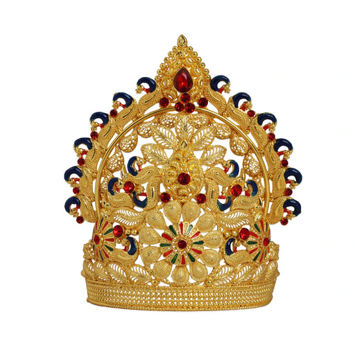 Kiritam  - 4.5 x 5 Inches | Mukut/ Stone Crown/ Gold Polish Kireetam/ Jewellery for Deity - Head & Face Accessories