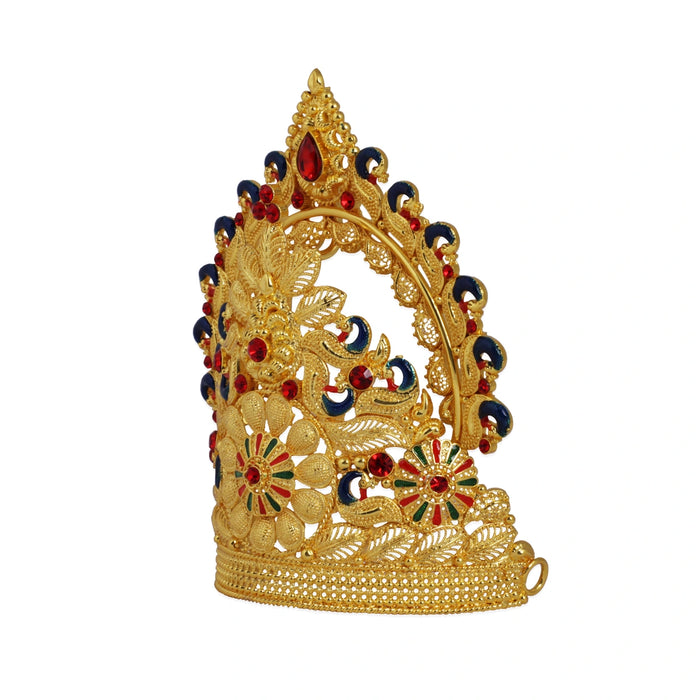 Kiritam  - 4.5 x 5 Inches | Mukut/ Stone Crown/ Gold Polish Kireetam/ Jewellery for Deity - Head & Face Accessories