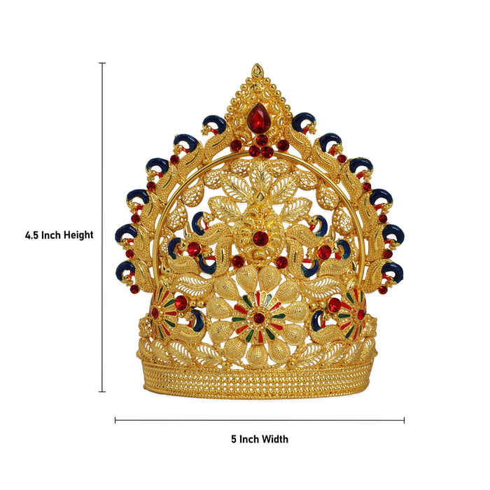 Kiritam  - 4.5 x 5 Inches | Mukut/ Stone Crown/ Gold Polish Kireetam/ Jewellery for Deity - Head & Face Accessories