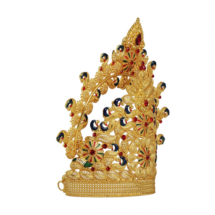 Kiritam  - 6.5 x 6 Inches | Mukut/ Stone Crown/ Gold Polish Kireetam/ Jewellery for Deity - Head & Face Accessories