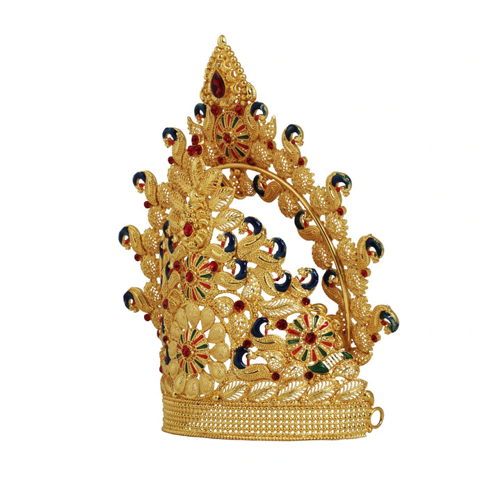 Kiritam  - 6.5 x 6 Inches | Mukut/ Stone Crown/ Gold Polish Kireetam/ Jewellery for Deity - Head & Face Accessories