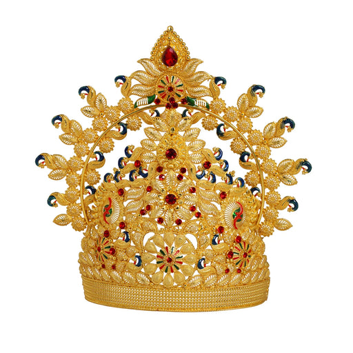 Kiritam  - 7 x 8 Inches | Mukut/ Stone Crown/ Gold Polish Kireetam/ Jewellery for Deity - Head & Face Accessories