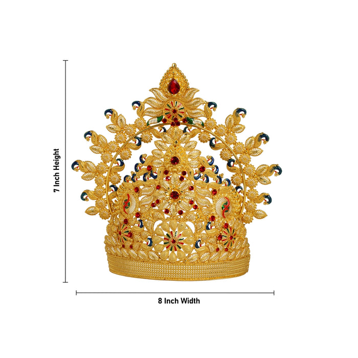Kiritam  - 7 x 8 Inches | Mukut/ Stone Crown/ Gold Polish Kireetam/ Jewellery for Deity - Head & Face Accessories