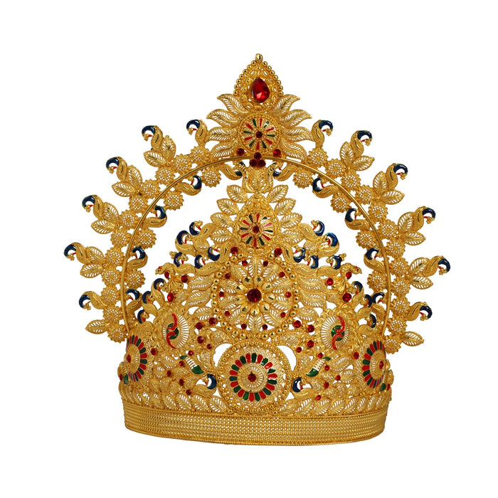 Kiritam  - 7 x 10 Inches | Mukut/ Stone Crown/ Gold Polish Kireetam/ Jewellery for Deity - Head & Face Accessories