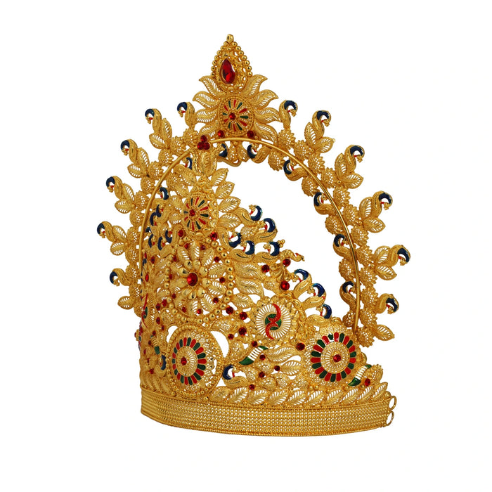 Kiritam  - 7 x 10 Inches | Mukut/ Stone Crown/ Gold Polish Kireetam/ Jewellery for Deity - Head & Face Accessories