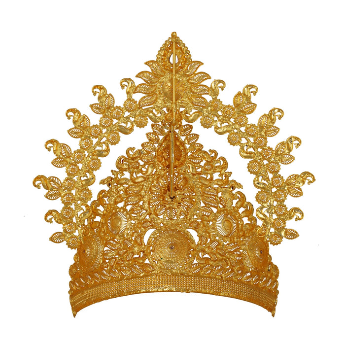 Kiritam  - 7 x 10 Inches | Mukut/ Stone Crown/ Gold Polish Kireetam/ Jewellery for Deity - Head & Face Accessories