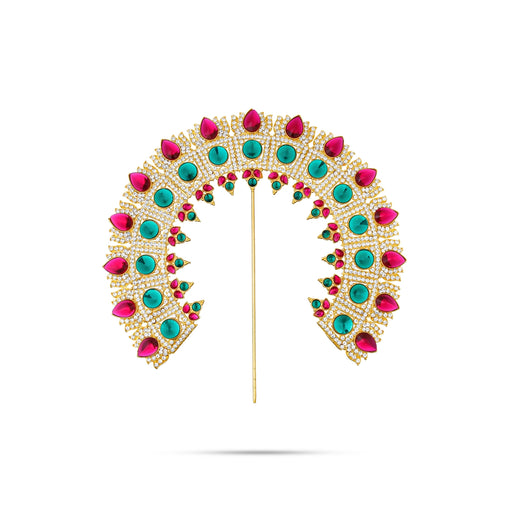 Lotus Design Hair Arch - 9.5 X 9 Inches | Multicolour Stone Jewellery/ Hair Accessory For Deity Decor - Head & Face Accessories