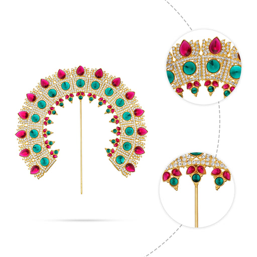 Lotus Design Hair Arch - 9.5 X 9 Inches | Multicolour Stone Jewellery/ Hair Accessory For Deity Decor - Head & Face Accessories