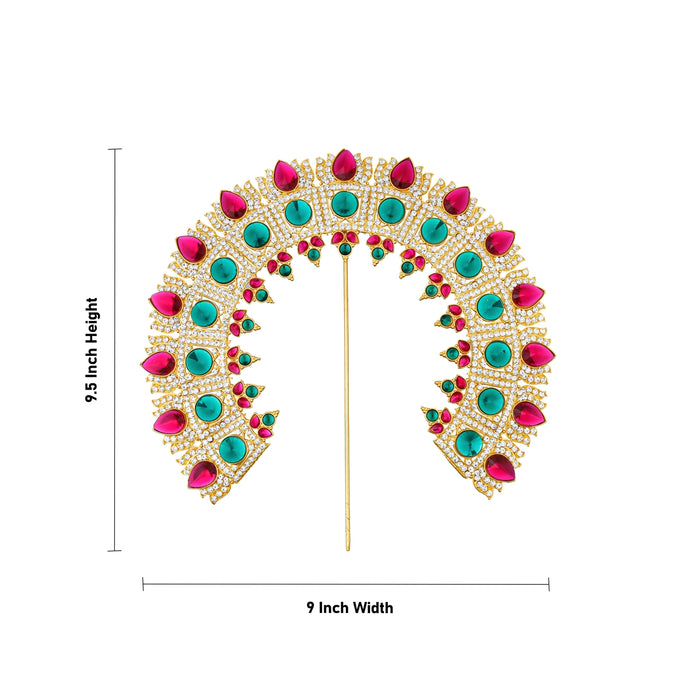 Lotus Design Hair Arch - 9.5 X 9 Inches | Multicolour Stone Jewellery/ Hair Accessory For Deity Decor - Head & Face Accessories