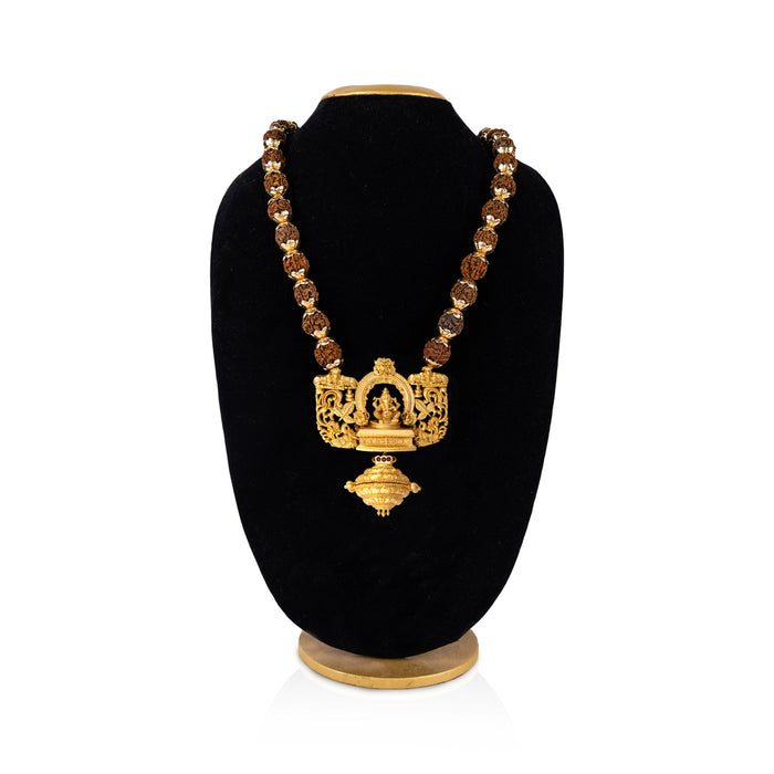 Rudraksha Mala With Pendant - 24 Inches | 36 to 45 Beads / Panchaloham Cup / Ruthratcham Malai for Meditation - Rudraksha Mala, Pendant, Bracelet