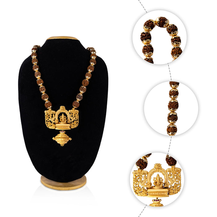 Rudraksha Mala With Pendant - 24 Inches | 36 to 45 Beads / Panchaloham Cup / Ruthratcham Malai for Meditation - Rudraksha Mala, Pendant, Bracelet
