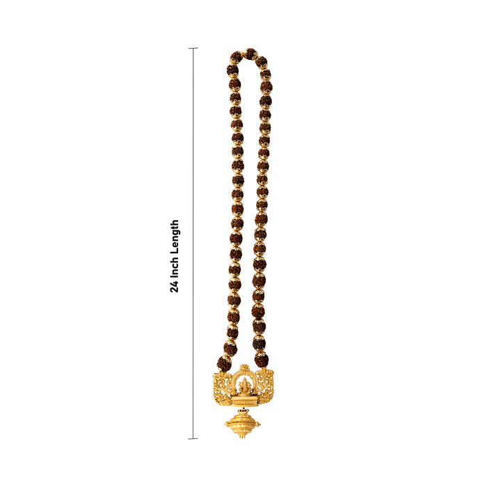 Rudraksha Mala With Pendant - 24 Inches | 36 to 45 Beads / Panchaloham Cup / Ruthratcham Malai for Meditation - Rudraksha Mala, Pendant, Bracelet
