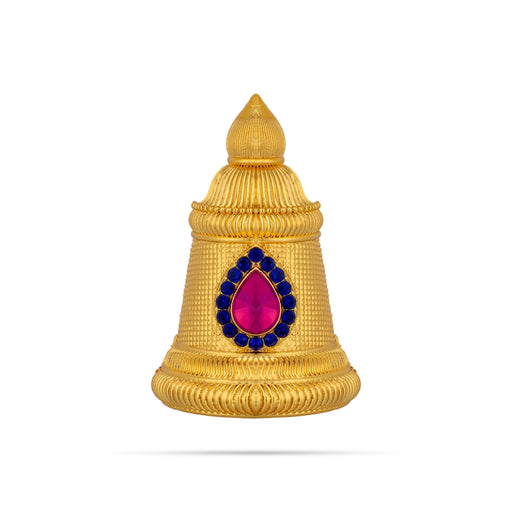 Half Stone Crown - 3.5 x 4 Inches | Gold Polish Single Stone Kireedam / Kiridam / Mukut For Deity Decor - Head & Face Accessories