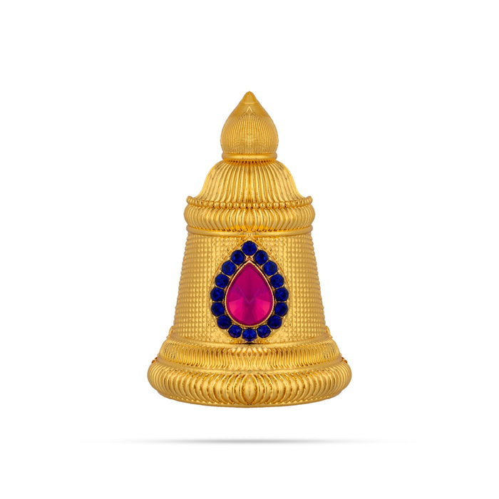 Half Stone Crown - 3.5 x 4 Inches | Gold Polish Single Stone Kireedam / Kiridam / Mukut For Deity Decor - Head & Face Accessories