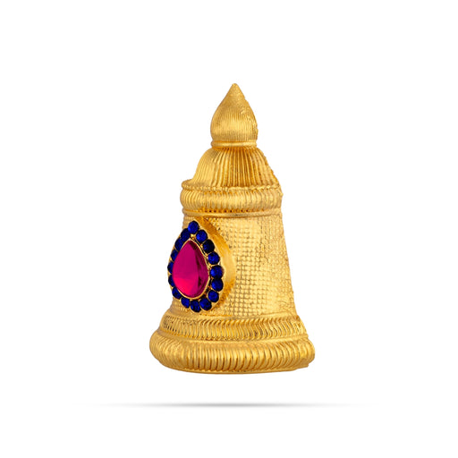 Half Stone Crown - 3.5 x 4 Inches | Gold Polish Single Stone Kireedam / Kiridam / Mukut For Deity Decor - Head & Face Accessories