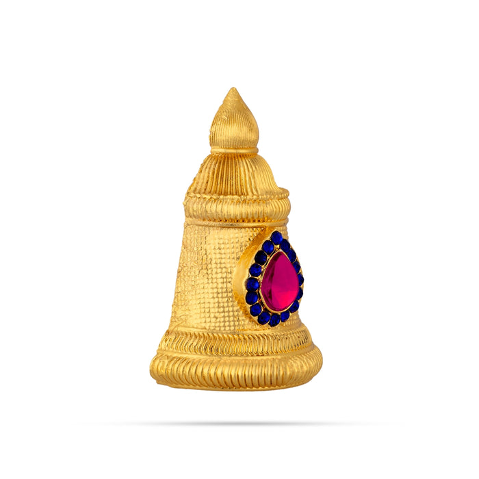 Half Stone Crown - 3.5 x 4 Inches | Gold Polish Single Stone Kireedam / Kiridam / Mukut For Deity Decor - Head & Face Accessories
