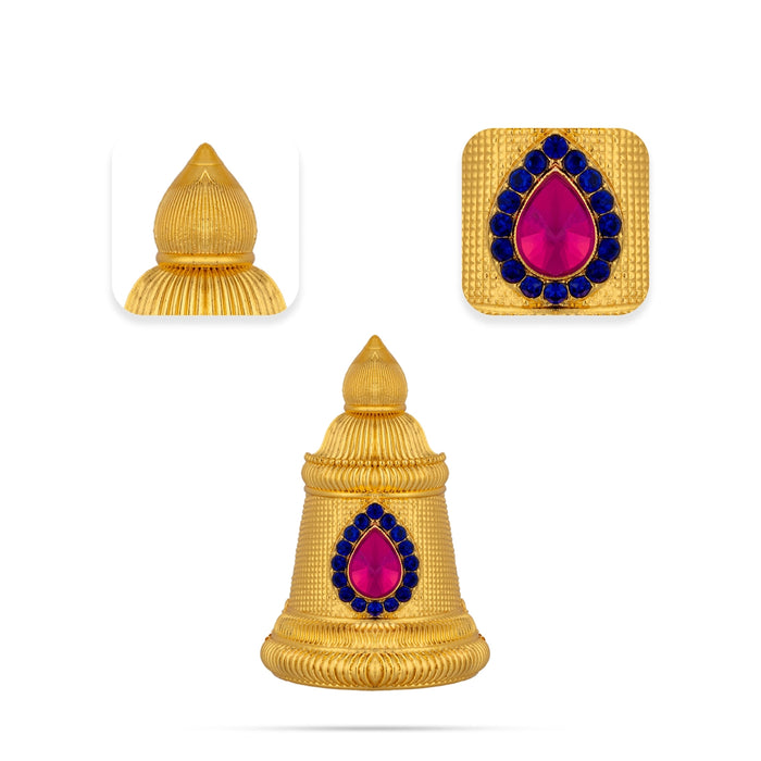 Half Stone Crown - 3.5 x 4 Inches | Gold Polish Single Stone Kireedam / Kiridam / Mukut For Deity Decor - Head & Face Accessories