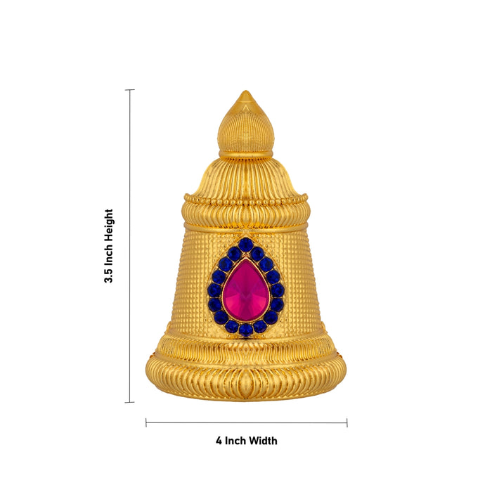 Half Stone Crown - 3.5 x 4 Inches | Gold Polish Single Stone Kireedam / Kiridam / Mukut For Deity Decor - Head & Face Accessories