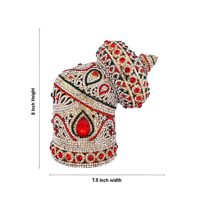 Andal Kireedam - 8 X 7.5 Inches | Crown/ Multicolour Stone Kiridam/ Mukut For Deity Decor - Head & Face Accessories