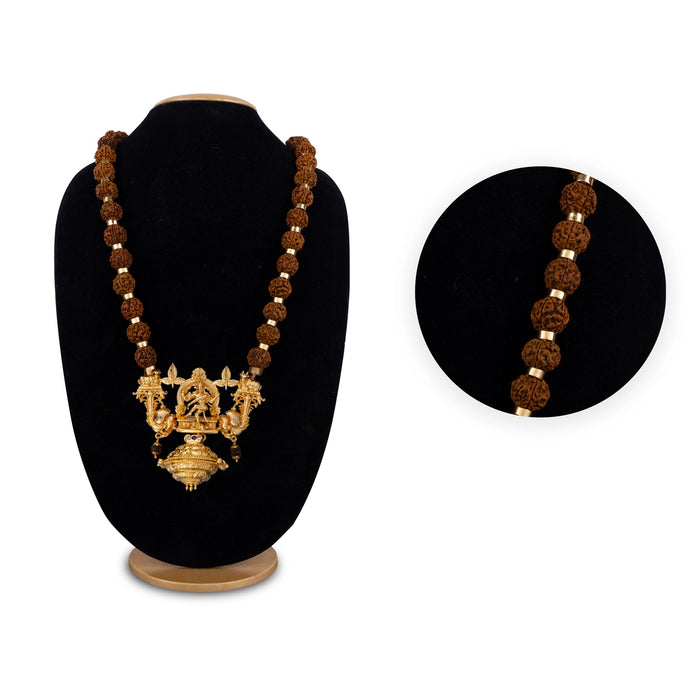 Rudraksha Mala With Shivling Design Panchaloha Pendant - 21 Inches | 45-54 Beads Ruthratcham Malai for Meditation