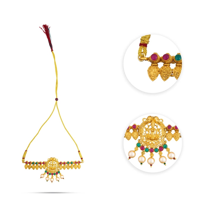 Choker Necklace With Earring Set- 6 Inches | Gold Polish Jewellery/ Laxmi Design Artificial Jewelry For Wedding - Ethnic Wear Accessories