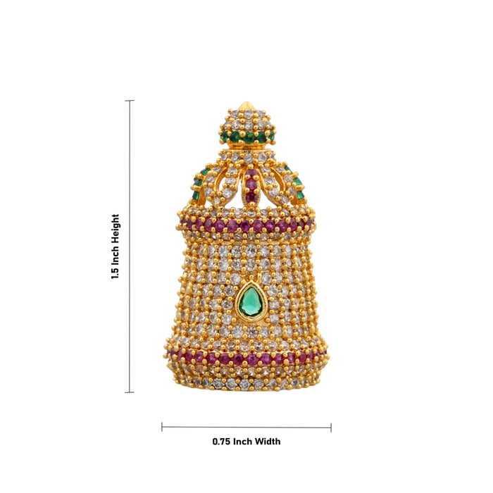 Half Stone Crown - 1.5 x 0.75 Inches | AD Multicolour Stone Kireedam/ Mukut/ Kiridam for Deity - Head & Face Accessories
