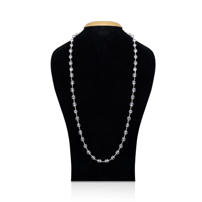 Sphatik Mala With Silver Cup - 15 Inches | 8 mm/ 54 Beads Crystal Mala/ Padiga Malai For Meditation - Sphatik Mala, Pendant, Bracelet