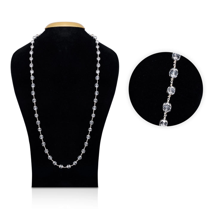 Sphatik Mala With Silver Cup - 15 Inches | 8 mm/ 54 Beads Crystal Mala/ Padiga Malai For Meditation - Sphatik Mala, Pendant, Bracelet