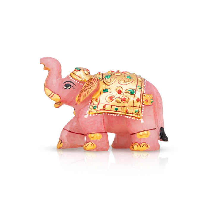 Trunk Up Elephant Statue - 2.5 x 2.75 Inches | Rose Quartz Stone Elephant Idol/ Elephant Sculpture for Home - Table Stand Accessories