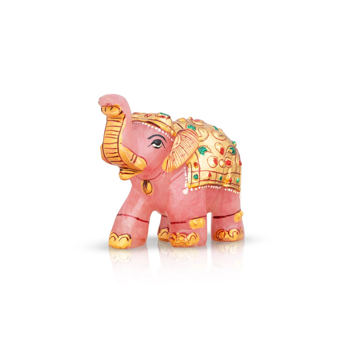 Trunk Up Elephant Statue - 2.5 x 2.75 Inches | Rose Quartz Stone Elephant Idol/ Elephant Sculpture for Home - Table Stand Accessories