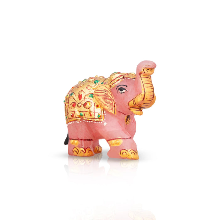 Trunk Up Elephant Statue - 2.5 x 2.75 Inches | Rose Quartz Stone Elephant Idol/ Elephant Sculpture for Home - Table Stand Accessories