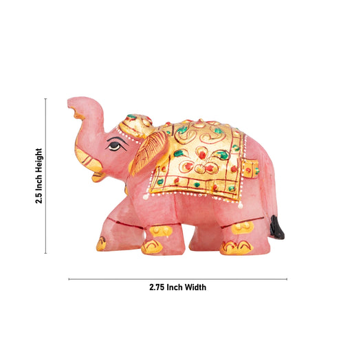 Trunk Up Elephant Statue - 2.5 x 2.75 Inches | Rose Quartz Stone Elephant Idol/ Elephant Sculpture for Home - Table Stand Accessories