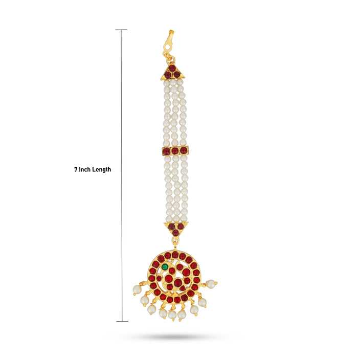 Kemp Nethi Chutti - 7 Inches | Kemp Jewellery/ 3 Lines Pearl Mangtika for Women