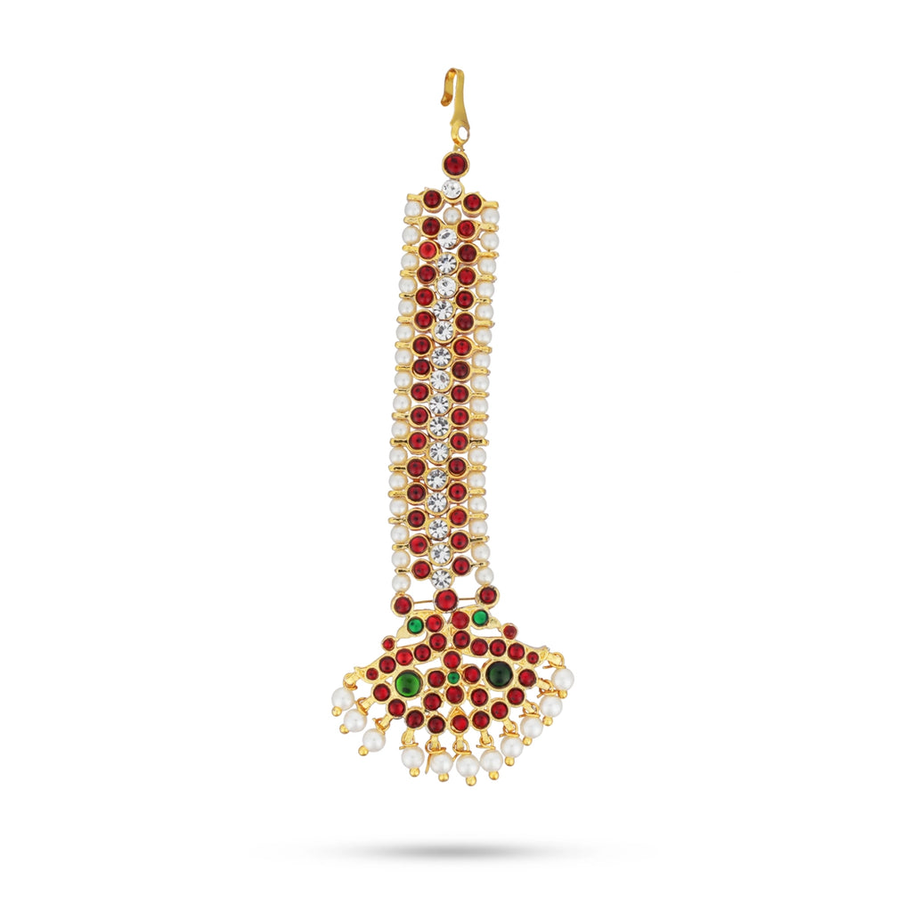 Kemp Nethi Chutti - 7 Inches | Kemp Stone Jewellery/ Single Line Pearl Mangtika for Women